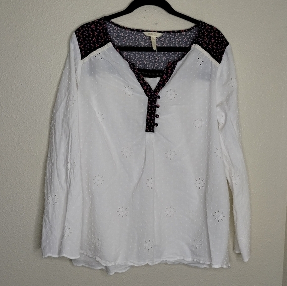 Matilda Jane Snow Globe Tunic Top White Eyelets Floral Trim Size XXL - Picture 2 of 7